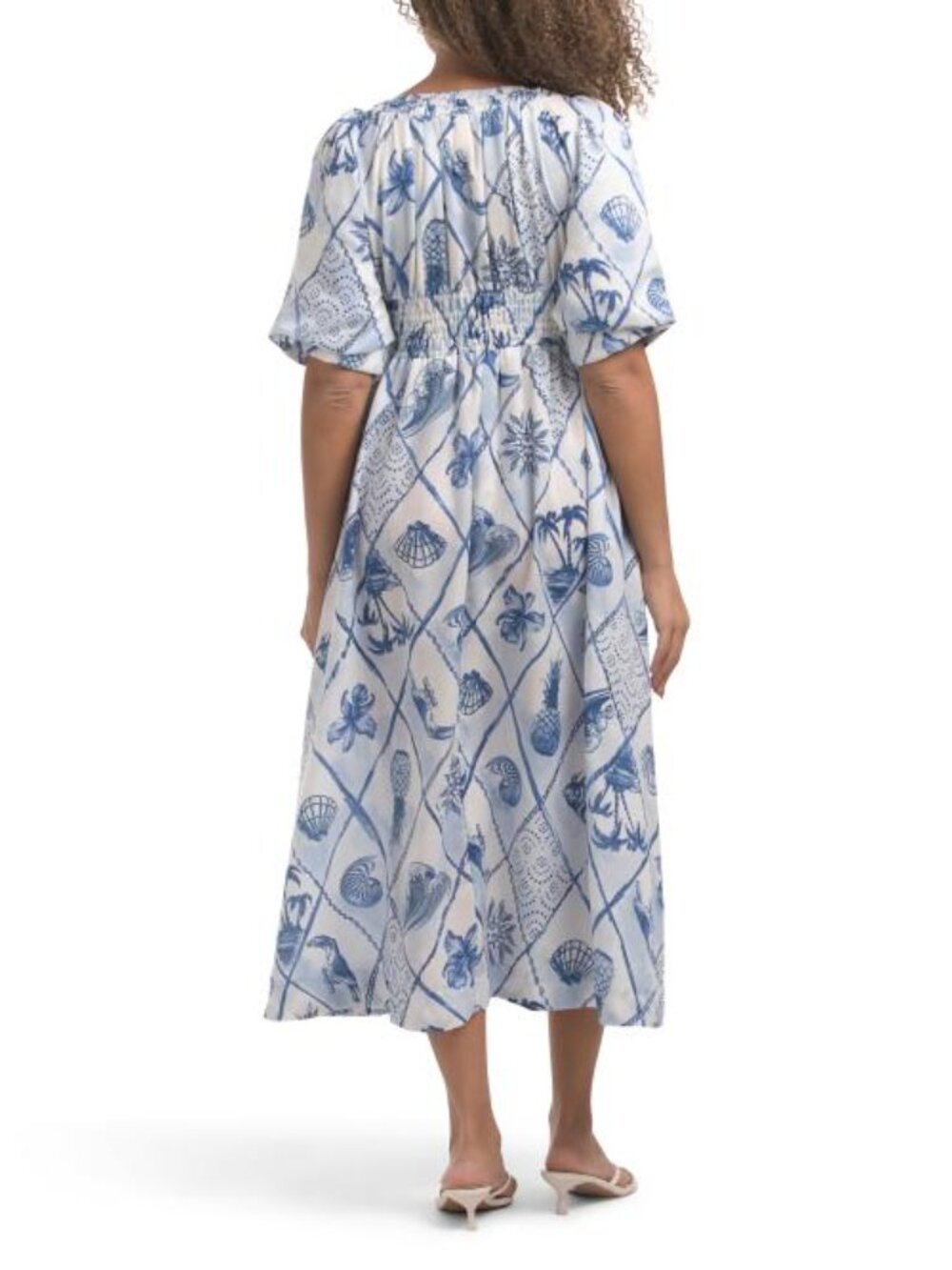 US TOGETHER Coastal Printed Puff Sleeve Midi Dress - Picture 3 of 4